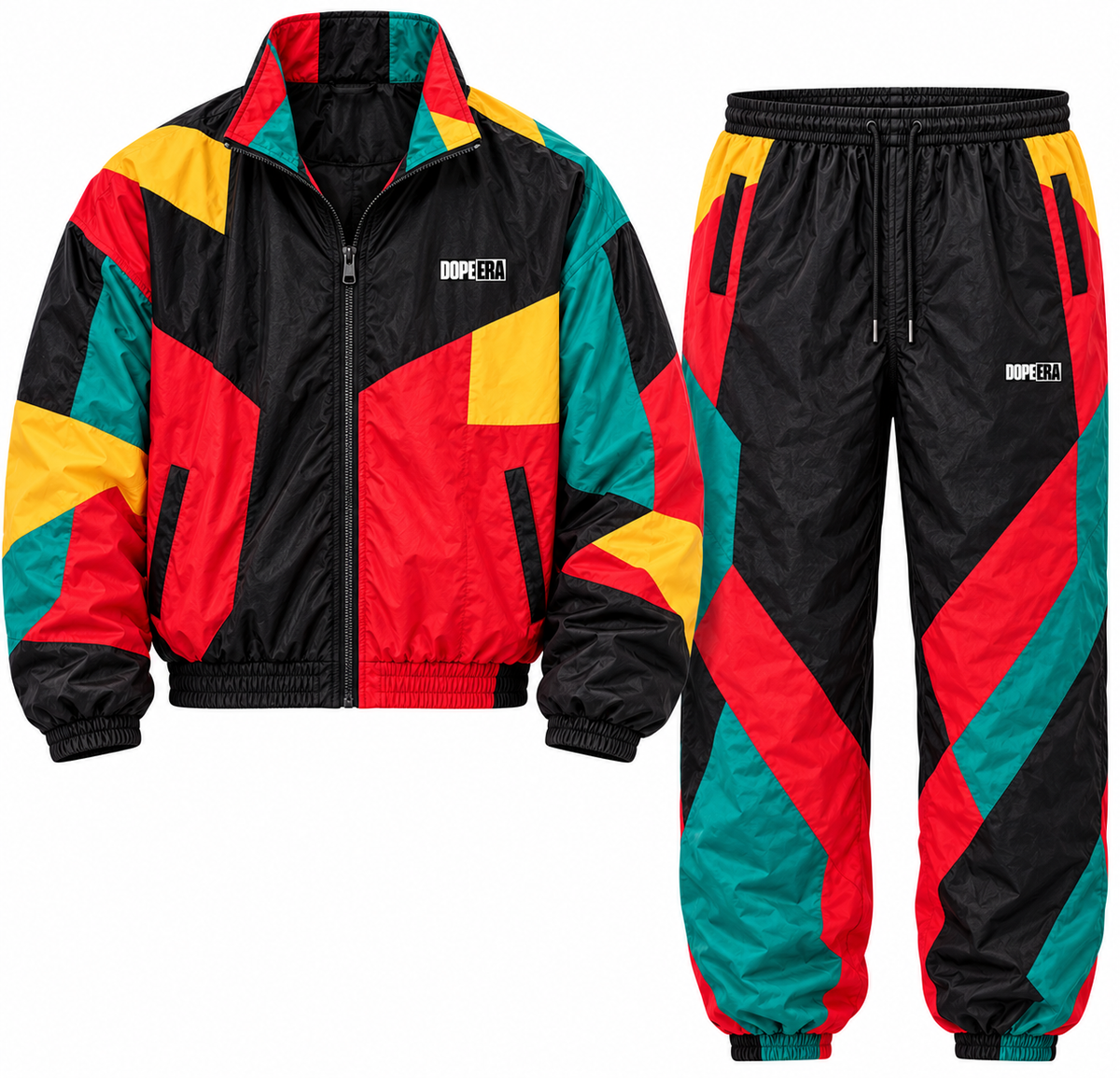 Dope Era Color Block Sweat Suit Red Black Yellow Green