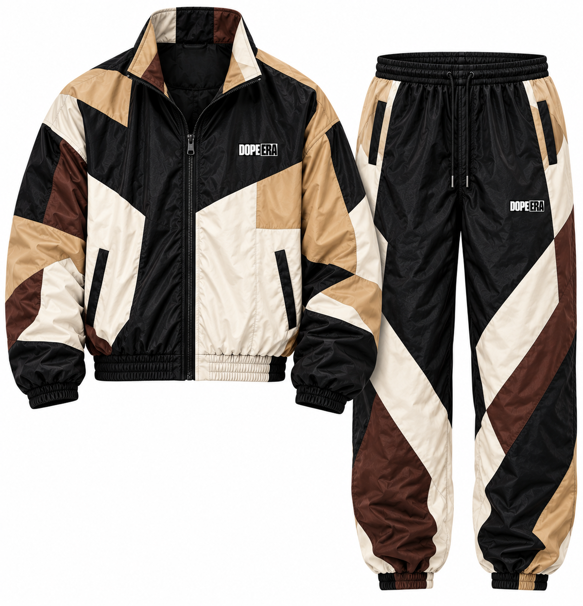 Dope Era Color Block Sweat Suit Tan Brown Black White