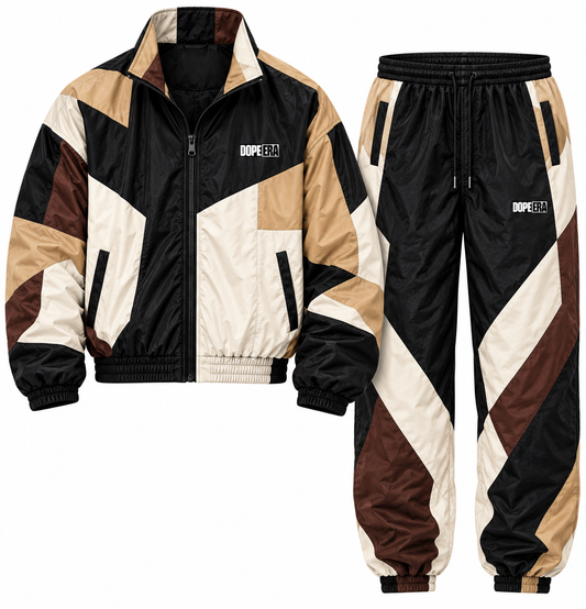 Dope Era Color Block Sweat Suit Tan Brown Black White