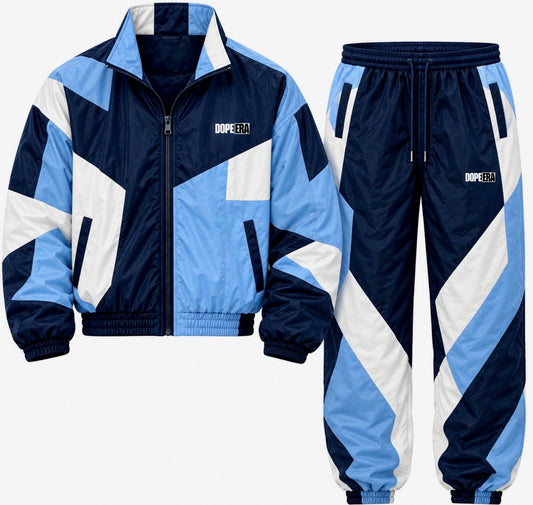 Dope Era Color Block Sweat Suit Blue Black White